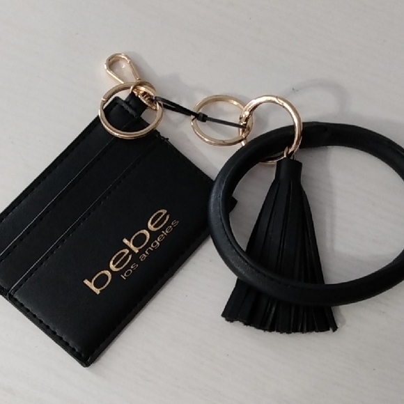 Bebe Sophia Black Crossbody Quilted Chevron Chain Strap Card Holder Tassel - Picture 8 of 13